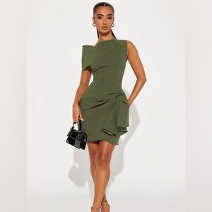 Elegant Olive Green One-Shoulder Dress
